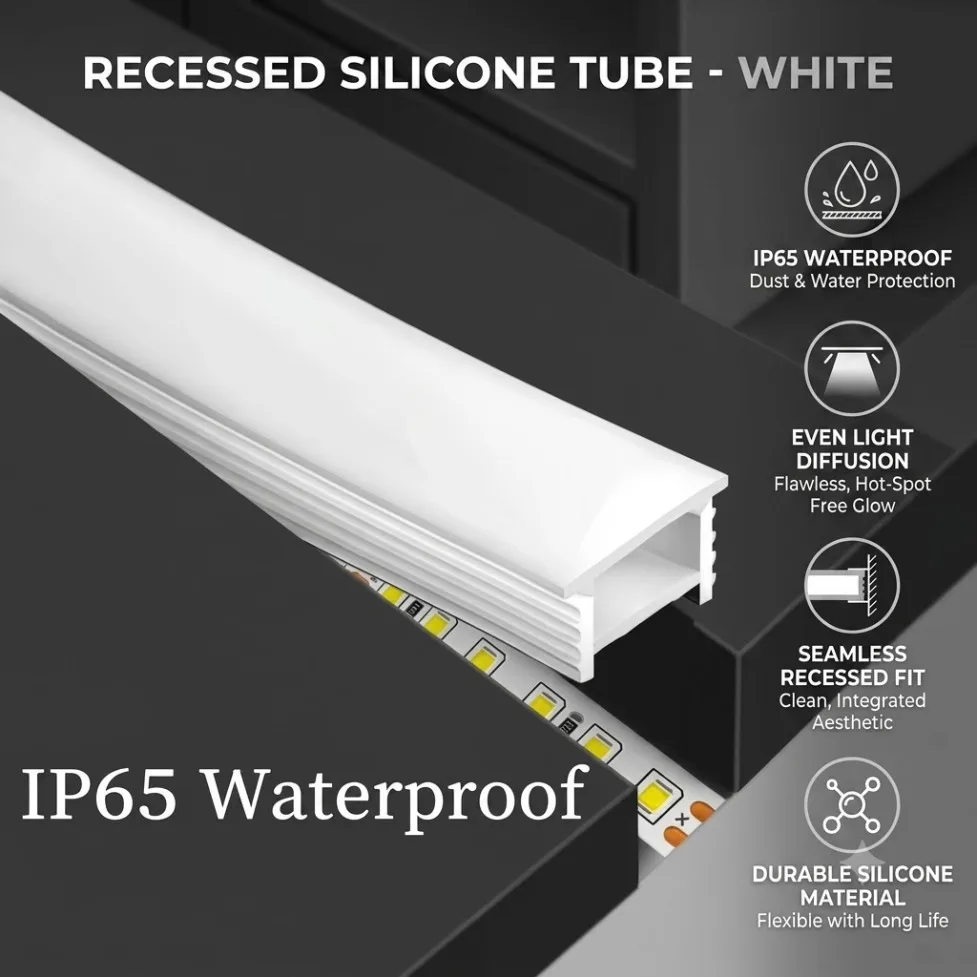 Recessed White Silicone Tube LED Neon Light Flexible Rope Channel Diffuser IP65 Waterproof for WS2811/WS2812B/SMD/COB LED Strip