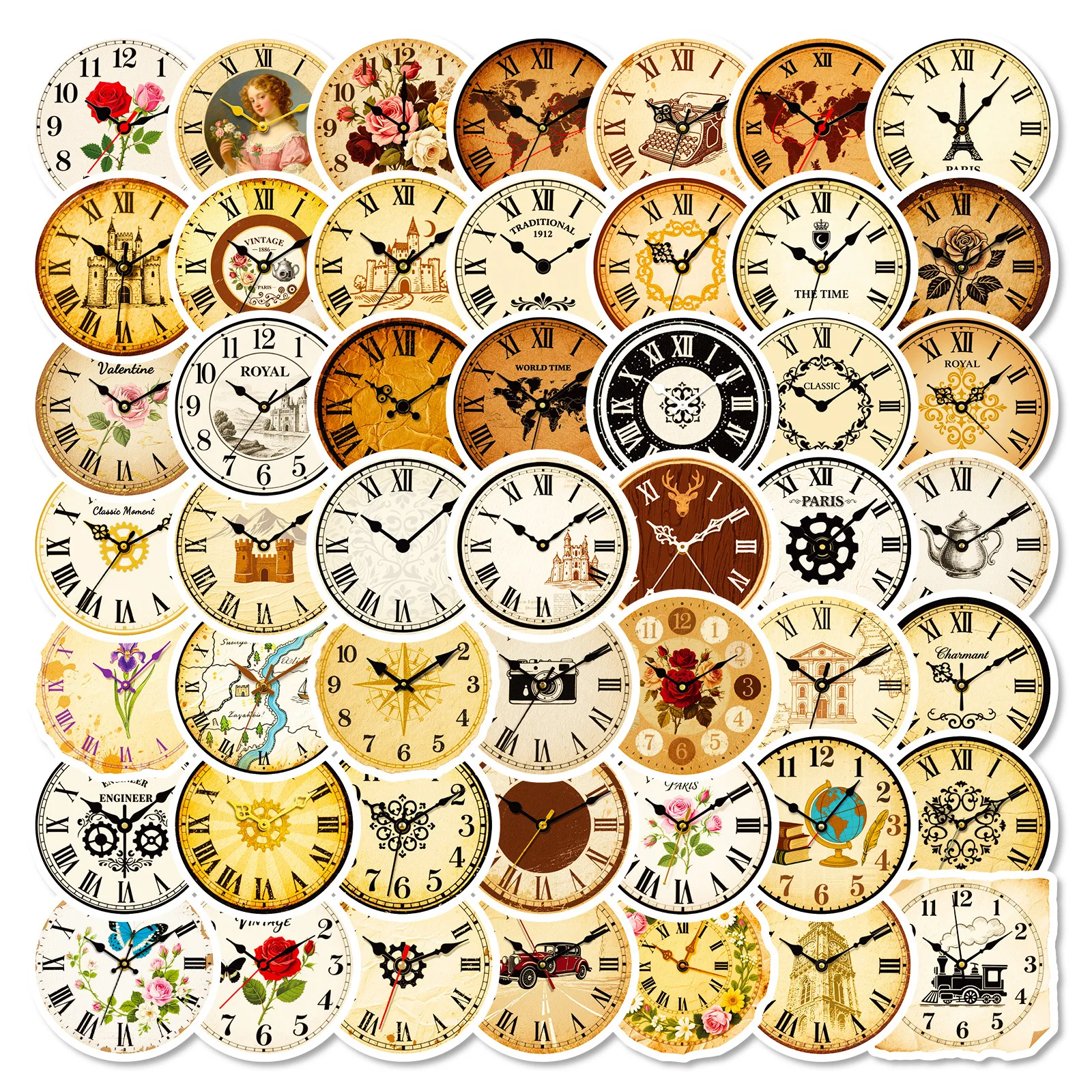 56/112 Stück Vintage nostalgische Uhr, Doodle-Aufkleber für Telefon, Laptop, Schreibwaren, Aufbewahrungsbox, Tragetasche, Kühlschrank, Schrank