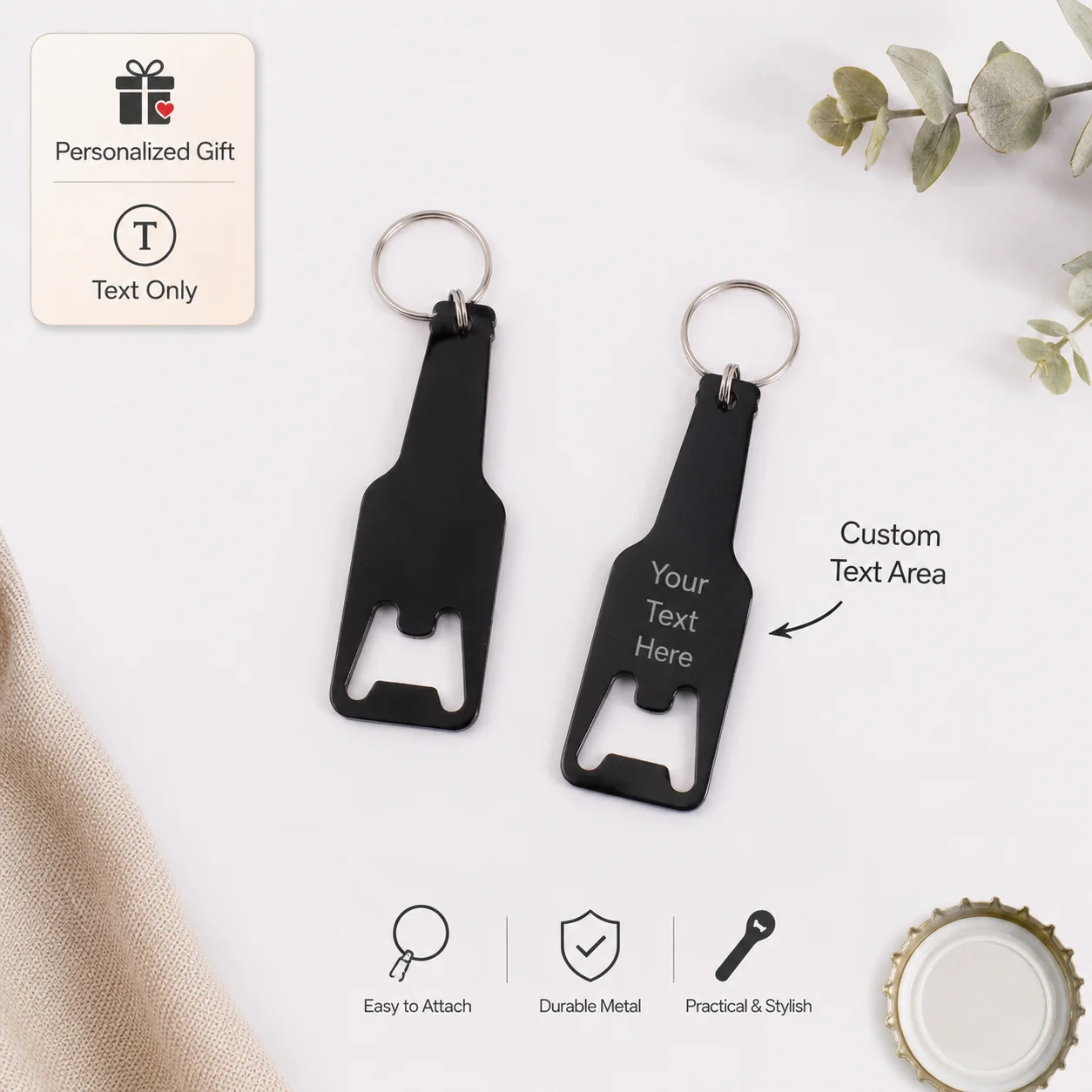Custom Text Keychain Beer Bottle Opener  Opener Metal Laser Engraving Customized Text Bottle Opener Personalized Name black Beer