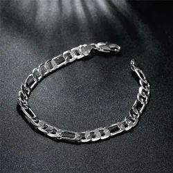 wholesale Beautiful Noble wedding women men silver color 6MM Flat Bracelet CHAIN fashion classic jewelry stamped  JSH219 NEW