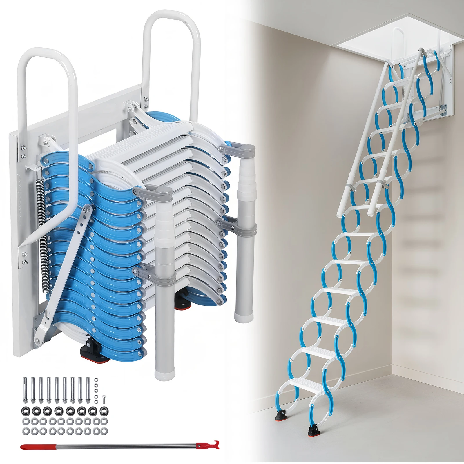 

Потолочная лестница для чердака с регулируемым углом наклона (60°) ° /65 ° /70 ° Телескопическая штанга с рукояткой для дома, улицы и использования в помещении