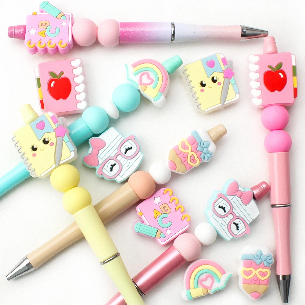 5/10/20/50pcs Cartoon Pencil Book Silicone Beads, Colorful Notebook Focal Beads For Bracelets, Lanyards, Beaded Pen Accessories