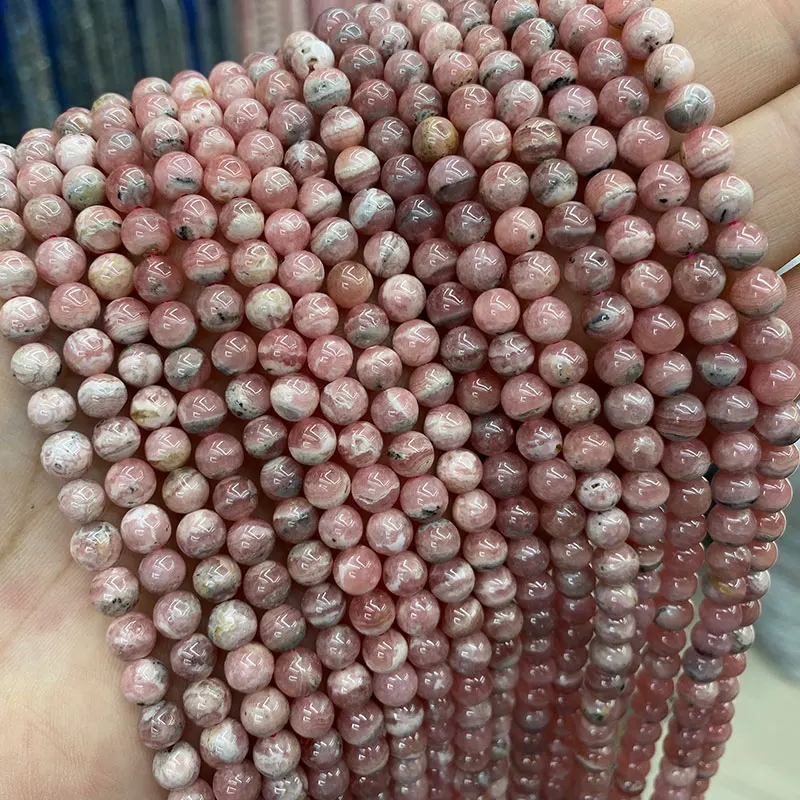 New 100% Natural Argentina Rhodochrosite Round Gem Stone Beads For Jewelry Making DIY Bracelet Necklace For Women 4/5/6/7MM 15''