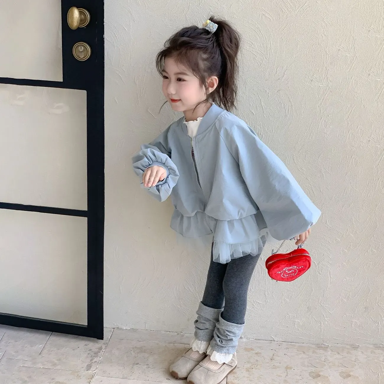 Girls Spring Autumn Jacket New Fashion Toddler Kids Casual Round Neck Solid Color Windbreaker Coat Children Clothing