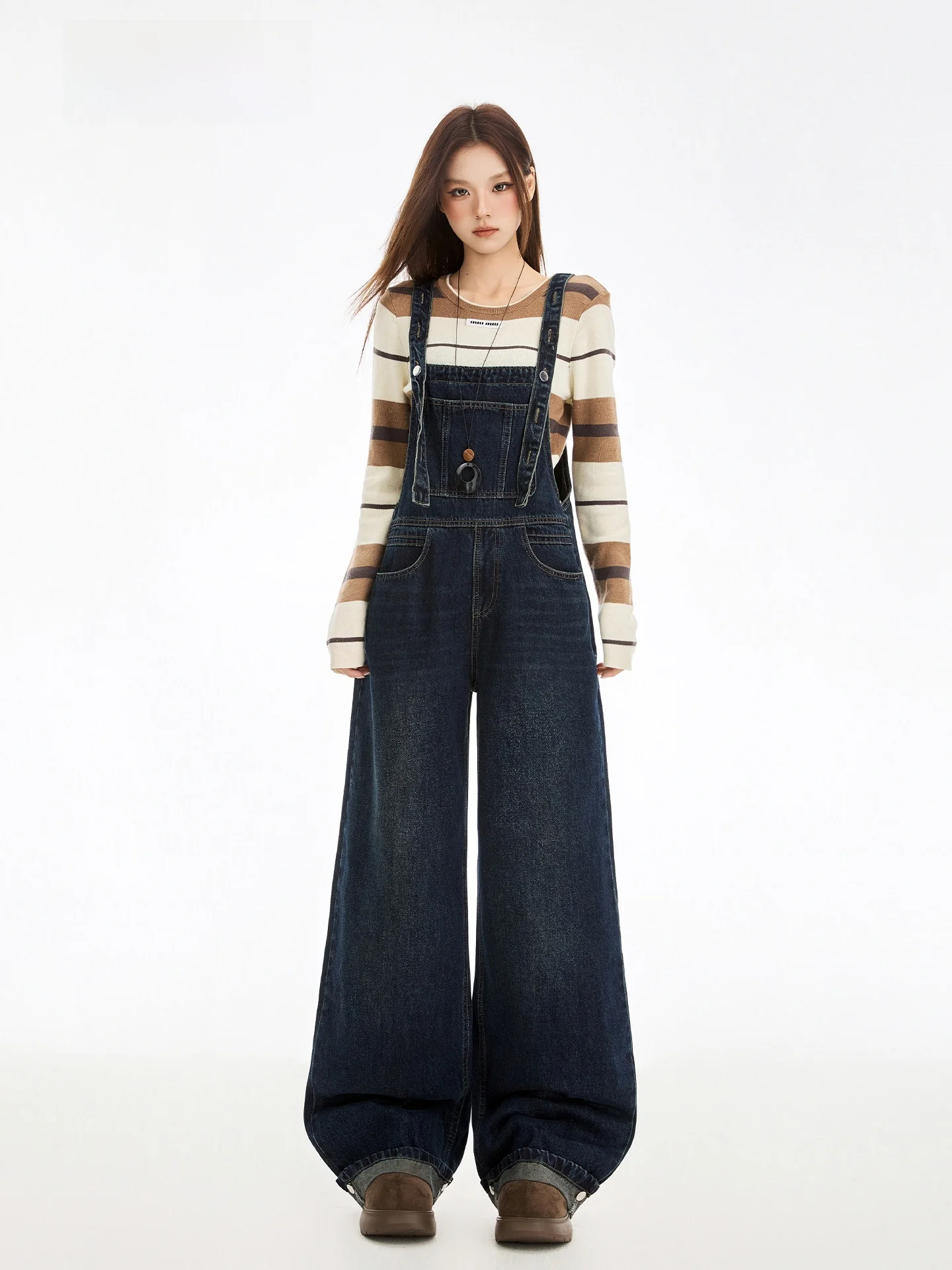 

Rigoman, американские ретро широкие джинсы с высокой талией, женские весенние новые свободные драпированные комбинезоны для похудения, повседневная одежда, хлопчатобумажная ткань