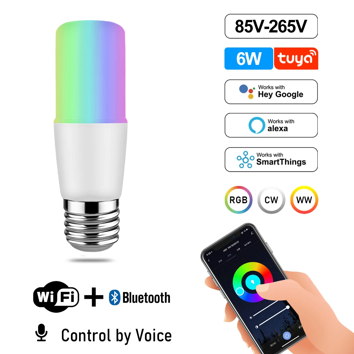 Voice Control 10w RGBCW WIFI Smart GU10 Light Bulb Dimmable E27 B22 Wifi Led Magic Lamp AC110V 220V Work With Alexa Google Home