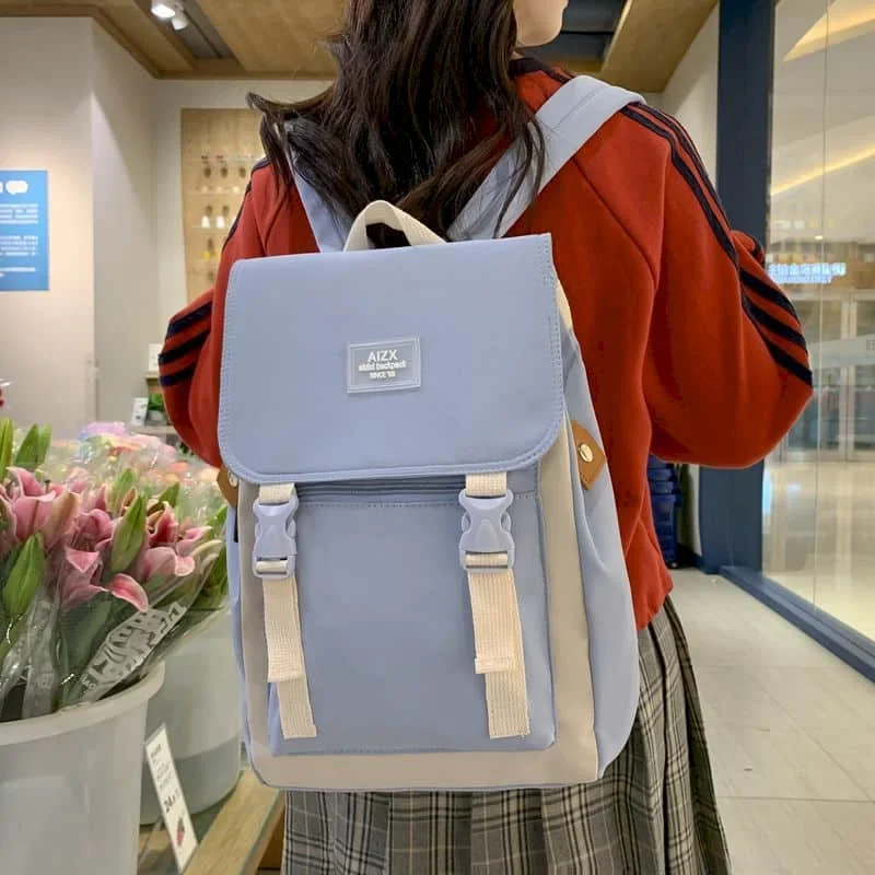 Simple Backpacks Contrast Color Fashionable Minimalist Waterproof Nylon Students School Bags Versatile High-capacity Travel Bags