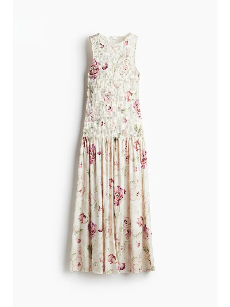 H&M Spring 2025 Women's Dr Floral Print Maxi Gown Svel Plant-Inspired Midi Skirt round Neline Ins Sle Casual Dr