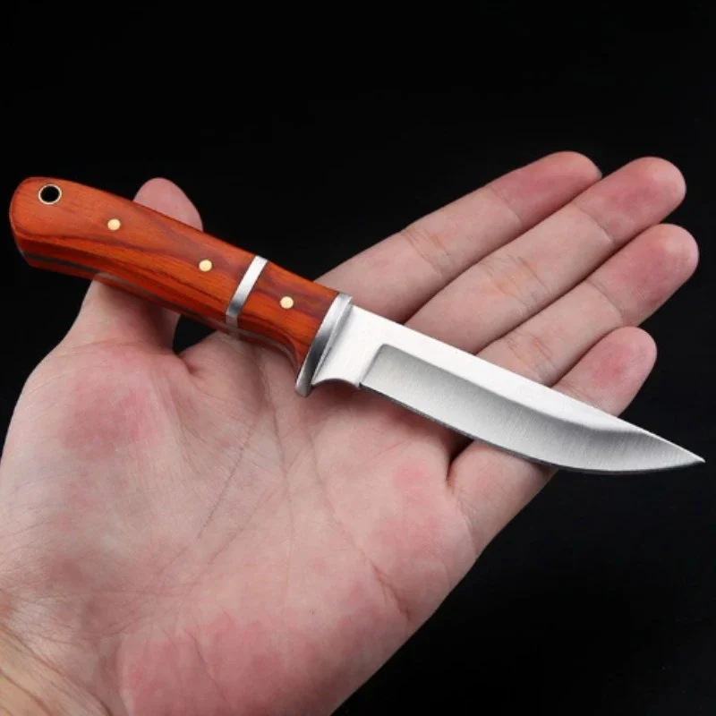 redwood handle outdoor tactical knife,EDC outdoor camping straight knife,mountaineering adventure self-defense survival knife