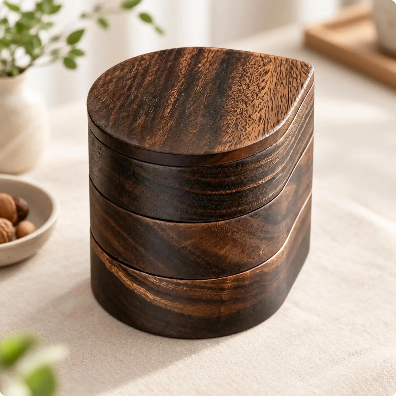 Industrial Tray Solid Wood Spinning Snack Holder with Cover for Nuts Dried Fruits Tea Time Entertaining Guests