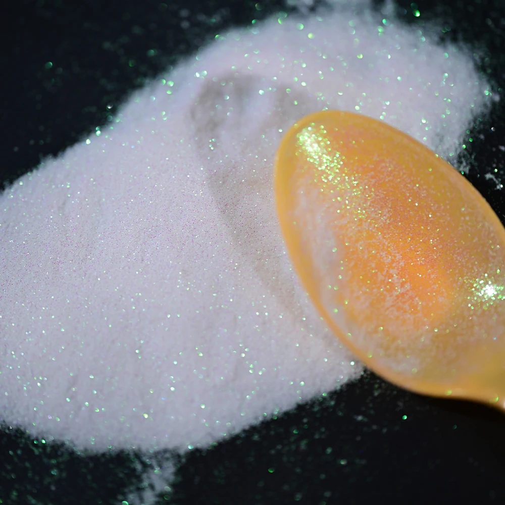 10g Bianco Glitter Iridescente Unghie Artistiche Zucchero In Polvere 0.1mm Scintillante 10G Caramella Effetto Maglione Unghie Pigmento Olografico Unghie artistiche Polvere