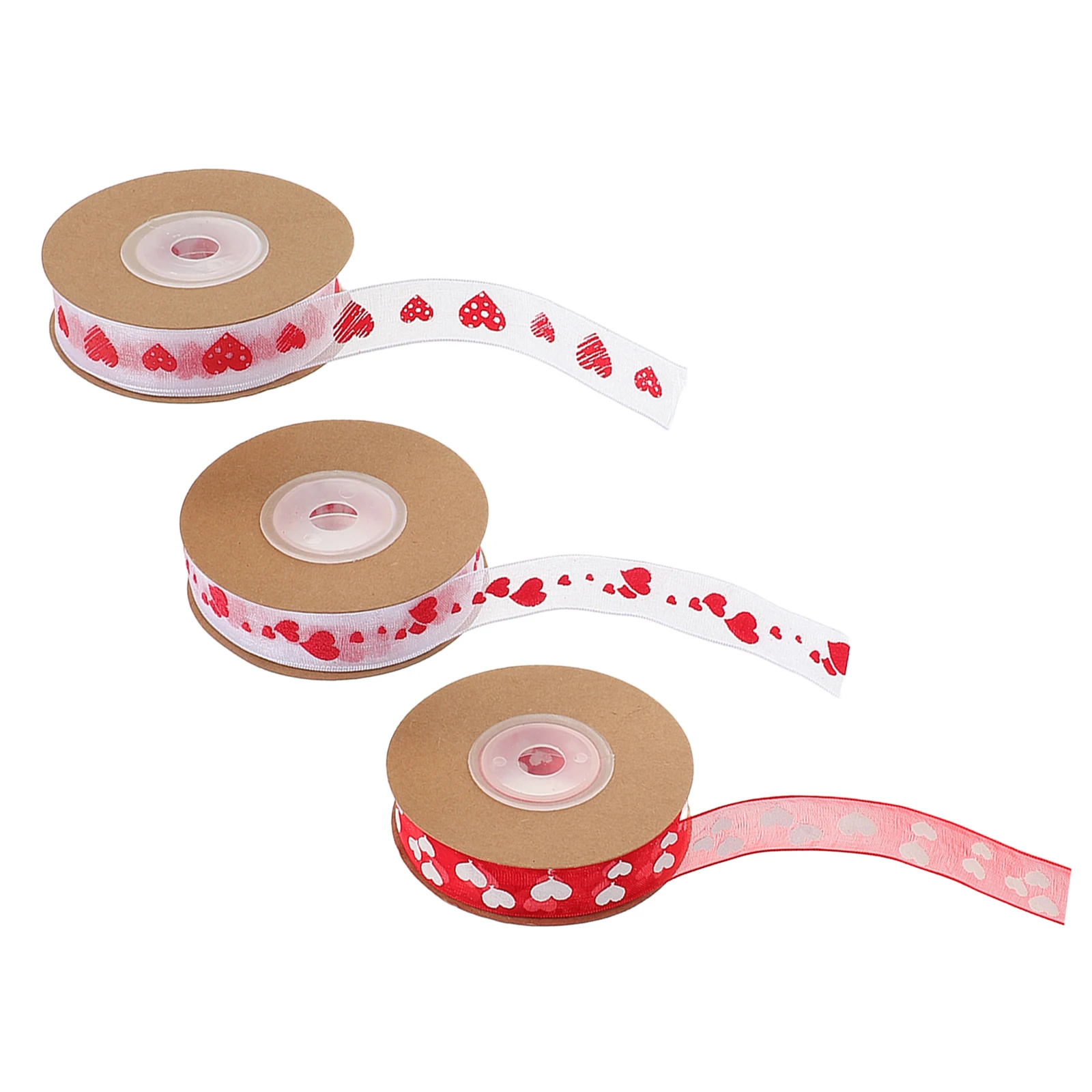 

3pcs Valentine'S Heart Print Gift Wrapping Ribbon Diy Crafts Party Decorations Jacquard Ribbon For Valentine'S Day Packaging Bow