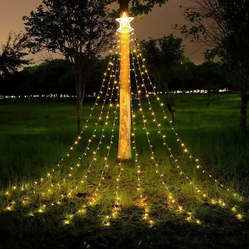 LEDs String Christmas Tree Light Outdoor Solar Energy Courtyard Glowing Star Hanging  Christmas Atmosphere Night String Lighting