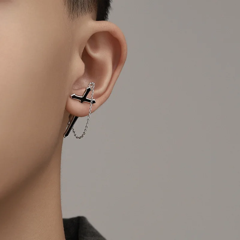Vintage Dark Gothic Kinitial Sword Brincos para Mulheres e Homens, Brinco Piercing Adaga, Jaqueta de Orelha, Punk Goth, Presente Da Jóia Do Dia Das