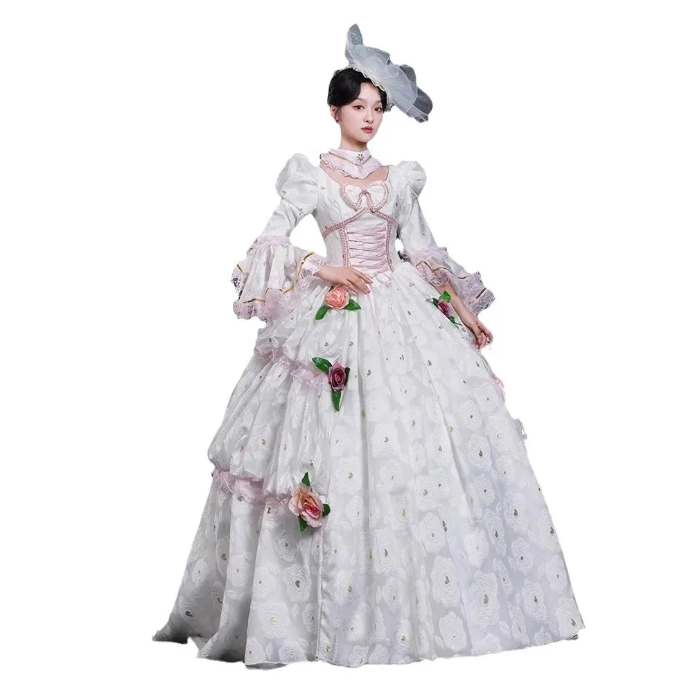 겨울 흰색 유럽 코트 드레스 여성 레트로 하이 엔드 생일 파티 사진 드라마 Catwalk 의상 Vestidos Para Mujer Elegantes