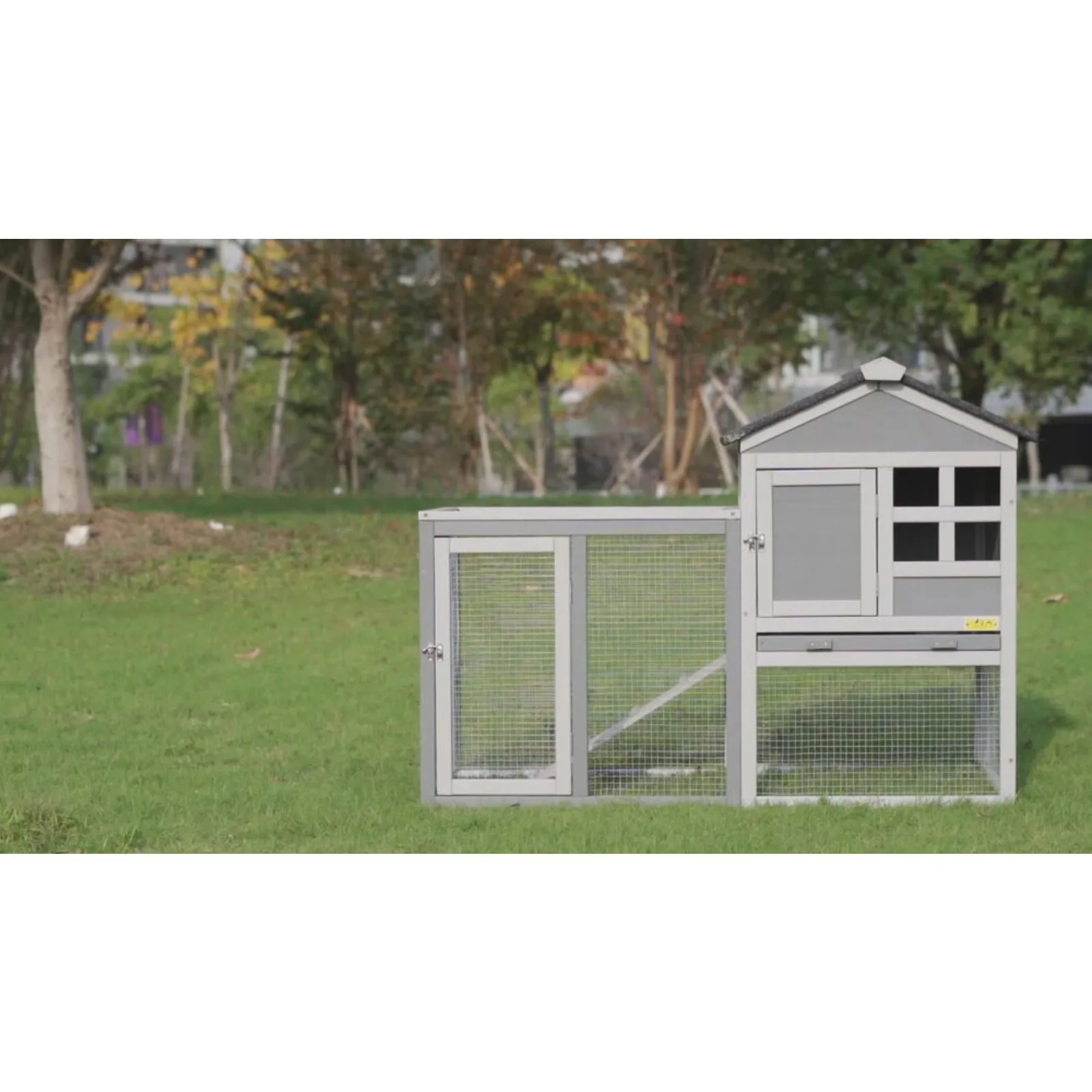 US 2-Tier Rabbit Hutch Wooden Bunny Cage Pet Cage with Run Resting Box Outdoor