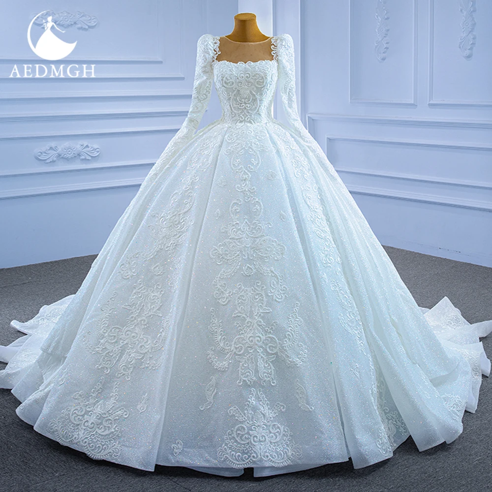 

Aedmgh Ball Gown Princess Wedding Dresses 2024 O-Neck Long Sleeve Robe De Mariee Beaded Appliques Luxury Shiny Vestido De Novia