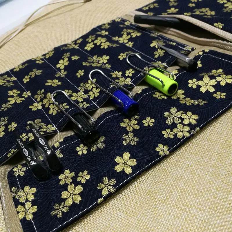 National Japanese Style Cotton and Linen Pen Bag Fountain Pen Curtain Roll Pen Bag Men and Women Cloth Pen Bag Large Capacity