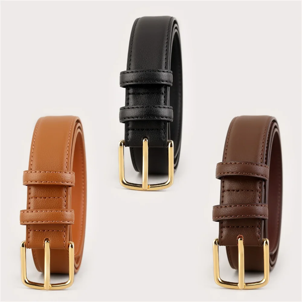 

Fashion Genuine Leather Belt for Women Gold Color Buckle Pin Adjustable Belts Casual Waistbelt for Jeans Trousers
