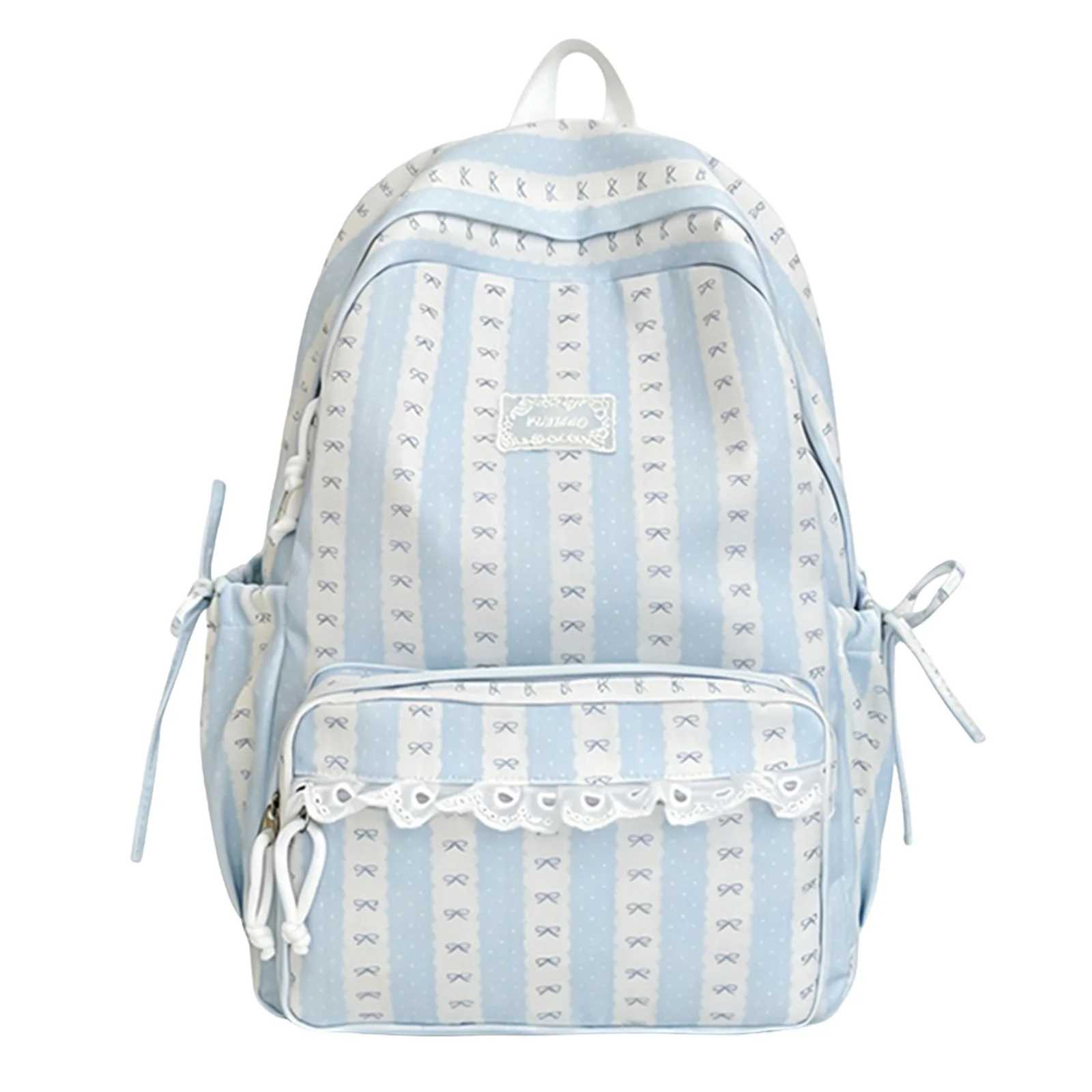Women Nylon Stylish Strip Backpacks Multi-Pocket Cute Lace Trim Book Bags Lovely Macaron Color Schoolbag Spring Outing Backpack