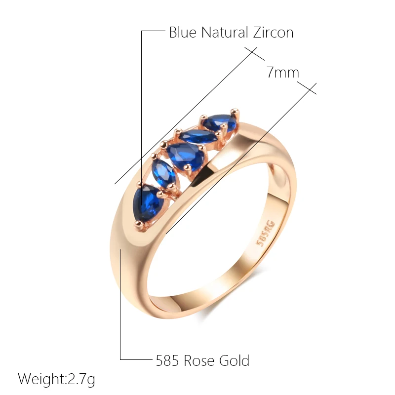 Kinel Hot Sparkling Blue Natural Zircon Rings for Women Luxury 585 Rose Gold Unusual Party Wedding Jewelry Daily Accessories