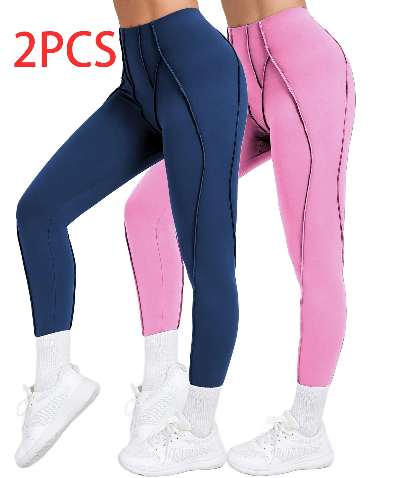 عبوة من قطعتين من سراويل اليوغا النسائية سريعة الجفاف وخصر عالٍ للتحكم في البطن مع جيوب جانبية #1