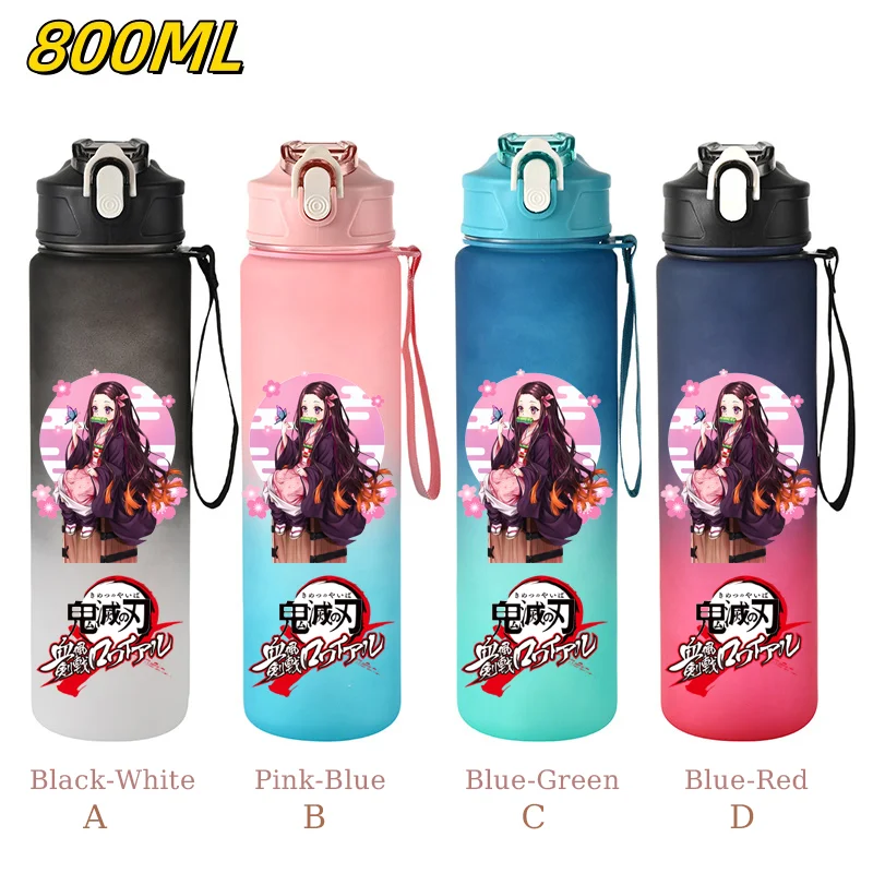 800ml Demon Slayer: Kimetsu No Yaiba Straw Water Cup Kamado Tanjiro Nezuko Cartoon Water Bottles BPA Free Drink Bottles Cup view 2