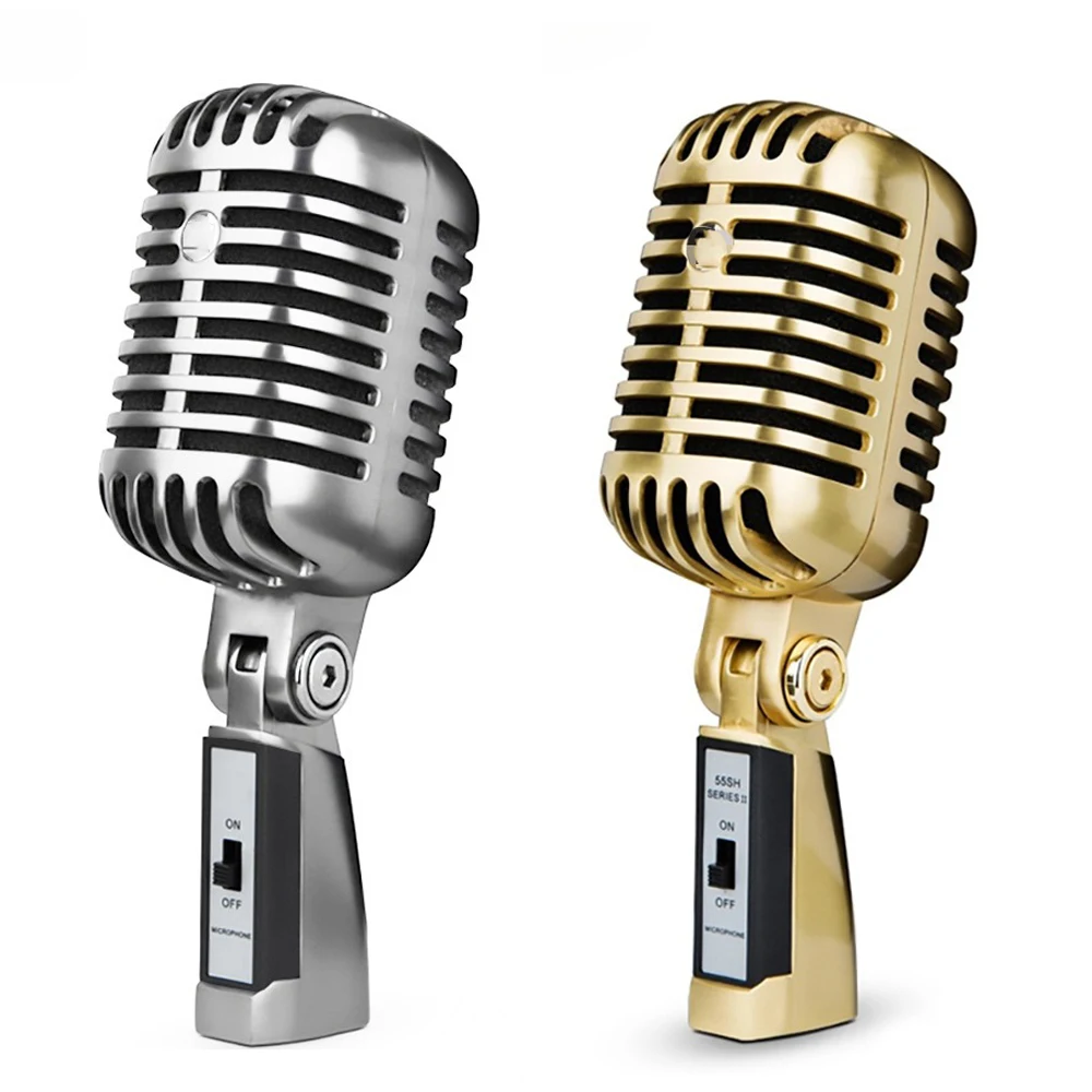 

Высококачественный золотой проводной динамический классический ретро-микрофон XLR, серебряный проводной микрофон