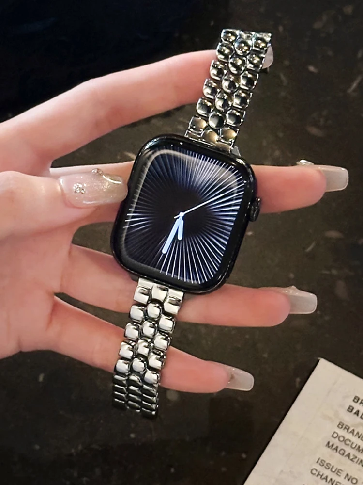 

Глянцевый квадратный металлический ремешок для iWatch Ultra 2 10 9 8 7 6 5 4 Женский браслет-ремешок для Apple Watch 38 мм 40 41 мм 42 мм 45 мм 46 мм 49 мм