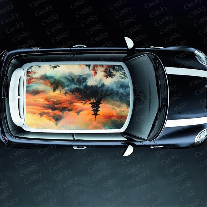 Japanese Style Painting Car Roof Sticker Wrap Racing SUV Accessories Packaging Painted PVC Custom Car Graphic Decal