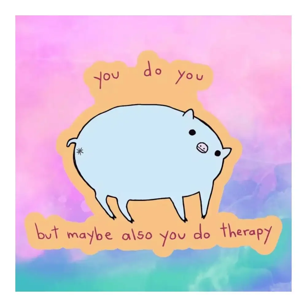 Yellow Background Blue Pig ＂Be Yourself＂ Bumper Sticker For Cars, Laptops, Phone Cases