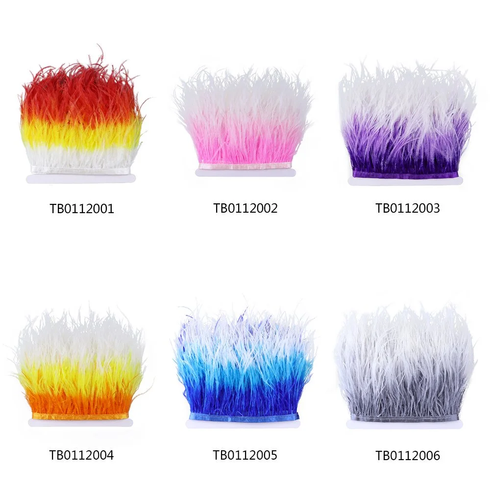 

1m Tricolor Ostrich Feathers Trim Ribbon 10-15CM Real Feathers Fringe for Sewing Diy Crafts Party Dress Clothing Decoration
