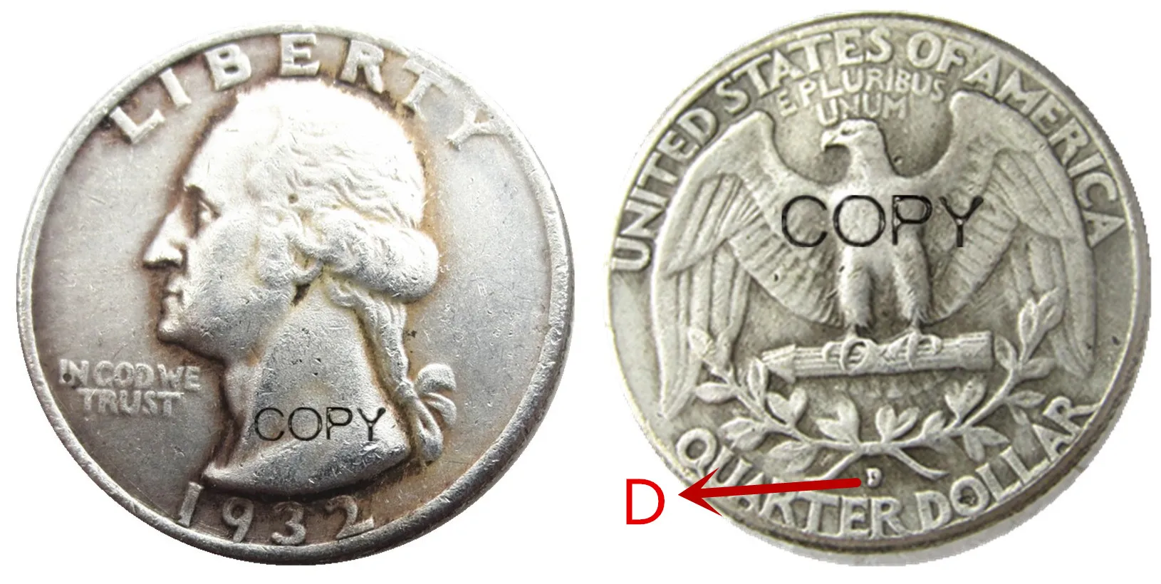 US 1932PSD Washington Quarter Dollar Silver Plated Copy Coin