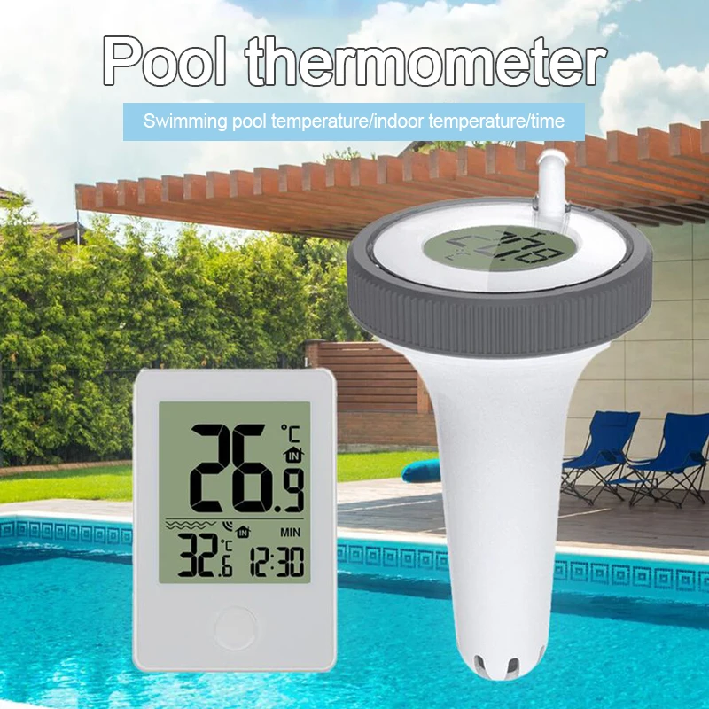 Digital Swimming Pool Thermometer Wireless Floating Pool Thermometer Swimming Pool Bath Water Spas Aquariums Remote Time Clock