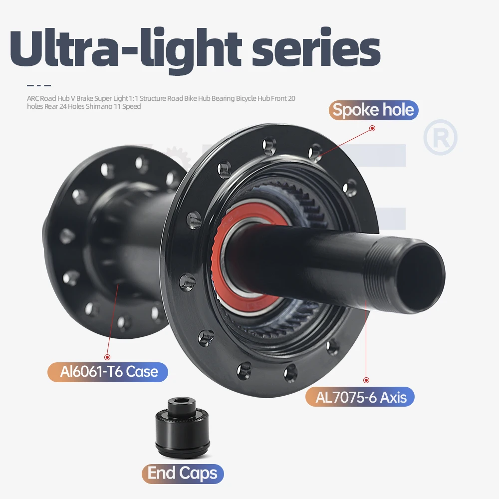 ARC Road Hub V Brake Super Light 1:1 Structure Road Bike Hub Bearing Bicycle Hub Front 20 holes Rear 24 Holes HG 8 9 10 11 Speed