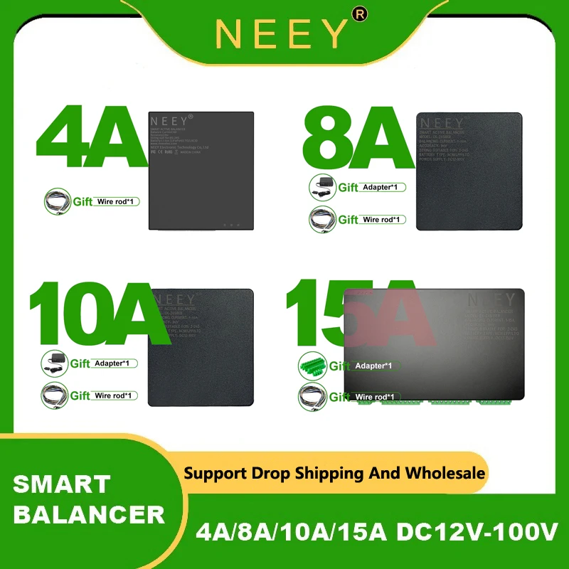 NEEY 4A Active Balancer 15A 8A 10A Adapter Lifepo4 Battery Equalizer 2S 4S 24S 20V 48V 100V Li-ion Camping Energy Equalization