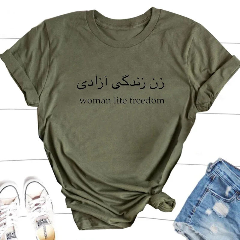 Zan Zendegi Azadi Woman Life Freedom T Shirts Women Casual Cotton Girl Power Masha Amini Tee Shirt Female Iranian Womens Right