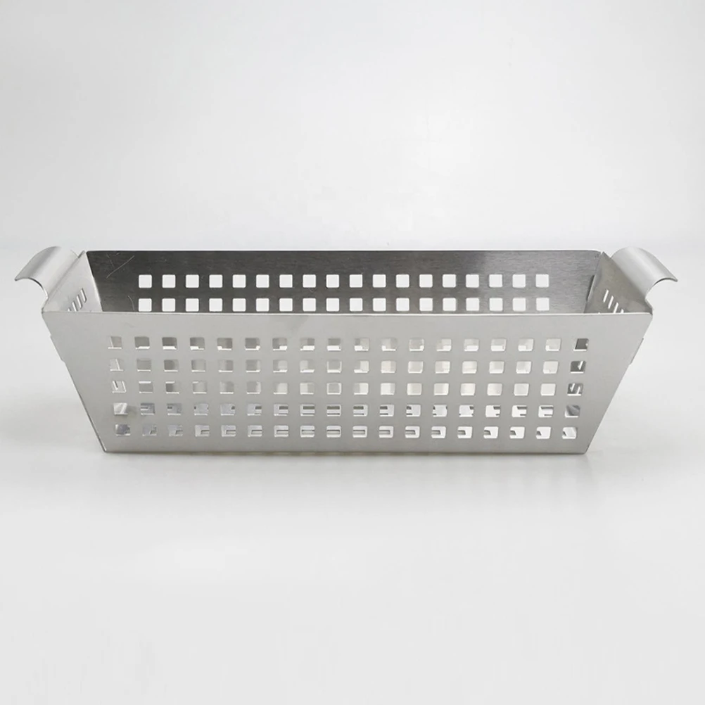 

Stainless Steel Bbq Basket Outdoor Durable Dual Handle Grilling Pan Perforated Design Heat Resistant Reusable Grill Topper For