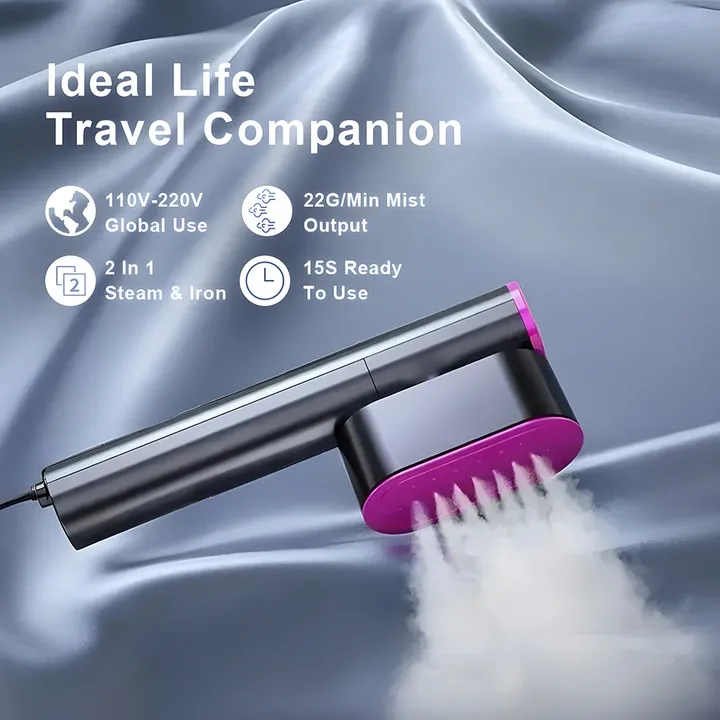 Travel Steamer for Clothes,100-200V Portable Steamer,15s Heat Up,Steamer ＆ Iron 2 In 1, Travel Size Garment Steamer