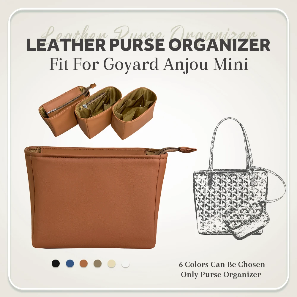 Leather Purse Organizer Insert, Zipper Inside Storage Bag Fit for Goyard Anjou Mini Handbag Inner Liner Bag Cosmetics Organizer