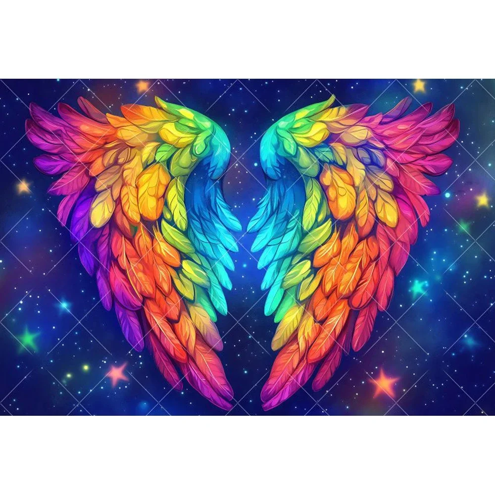 Neon Angel Wings Backdrop Photography Birthday Party Colorful Luminous Decor Baby Baptism Single Party Decor Background Supplies
