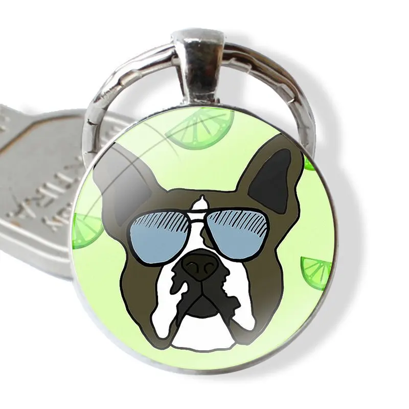 Keychain Glass Cabochon Metal Pendant Classic Men\'s Women\'s Keyring Boston Terrier dog