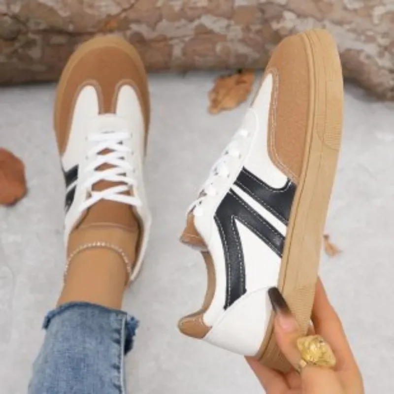 Shoes Female 2024 Lace Up Women's Vulcanize Shoes Plus Size Women Sneakers Mixed Colors Round Toe Flat with Ladies Casual Shoes image 5