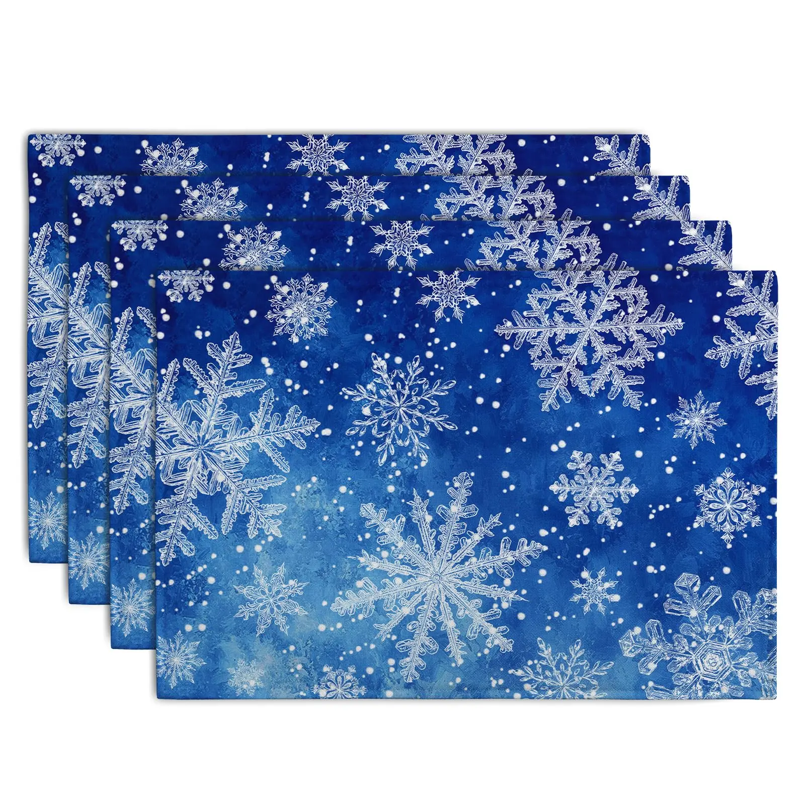 1PCS Blue Snowflake Christmas Printed Linen Placemat Decorative Table Mat Washable Place Matsfor Dining Kitchen Farm House Decor