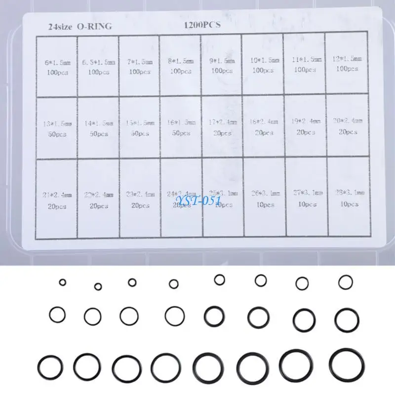 

E15A 1200Pcs 24 Sizes Universals Rubber O-Rings Assortment Kits Sealing Washer