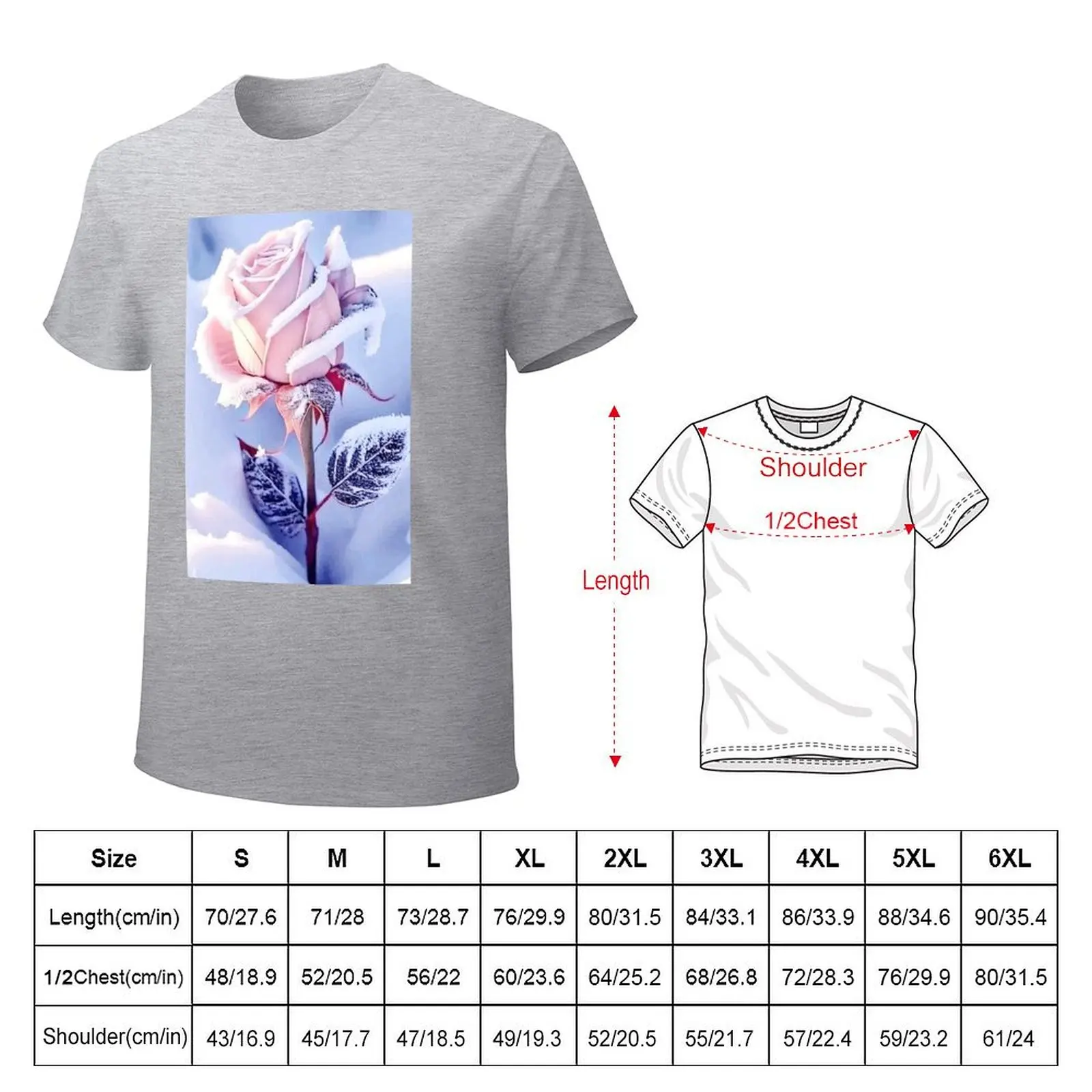 id80 Rose in Snow, Pink Rose, Snow and Rose, Snow Rose and Winter, Wonderful Pink Rose, Winter Heart, Love Tree, Romanti T-Shirt