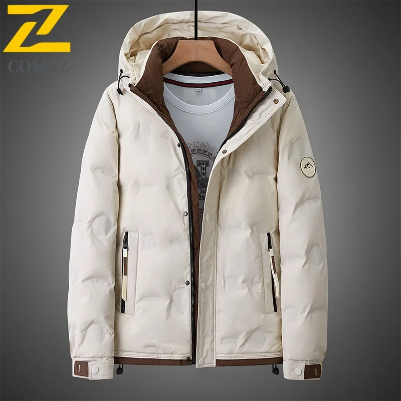 

COMXZ 2025 Mens Womens Hooded Puffer Jacket Winter Thickened Fleece Lined Loose Fit Korean Style waterproof sports tactics Coat