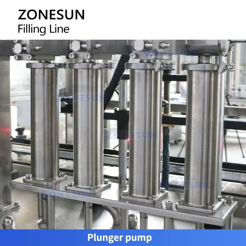 เครื่องบรรจุอัตโนมัติ ZONESUN ZS-PPCL2 พร้อมฝาปิดและติดฉลากแบบโมโนบล็อก ปั๊มลูกสูบ สายการบรรจุขวดขนาดเล็ก