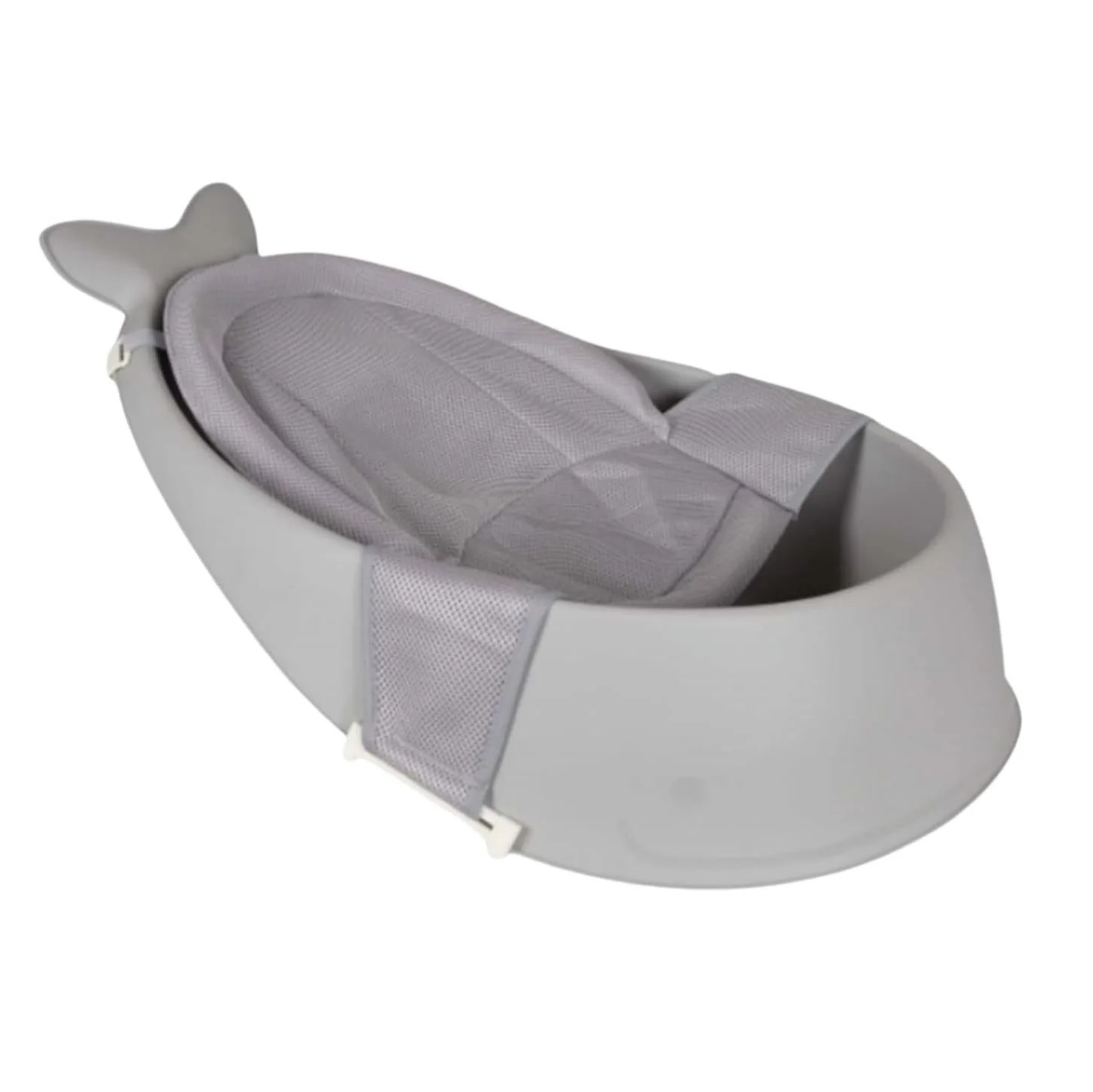 Bath Tub with Bathmat Cushion, Whale Bathtub with Drain Hole, Shower Basin with Non-Slip,Grey