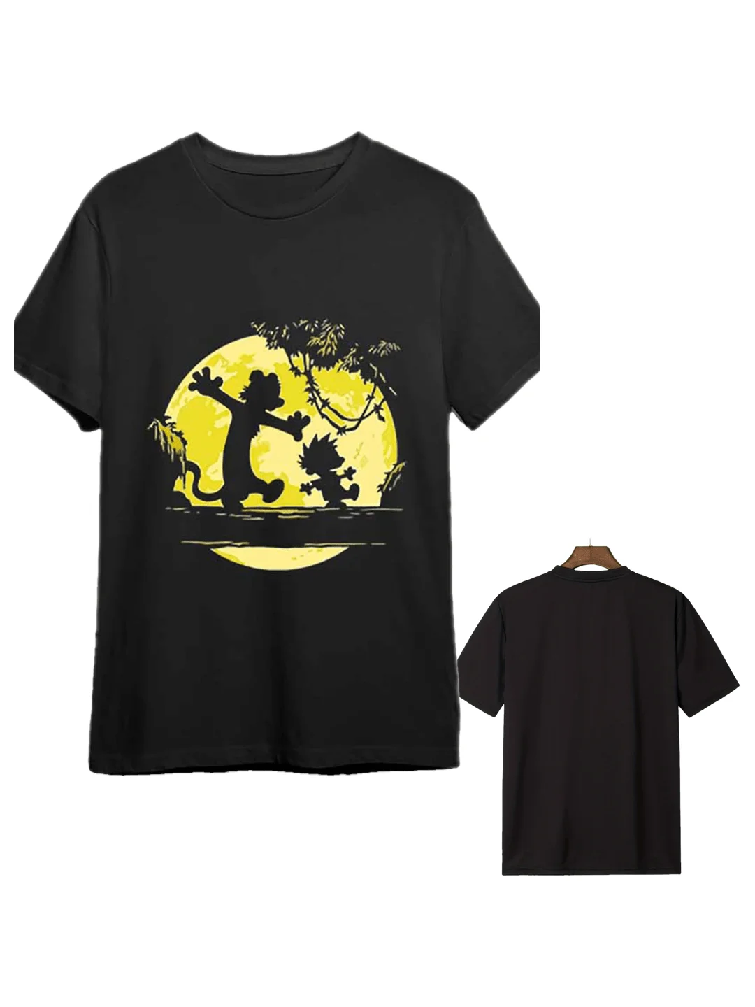 Calvin and Hobbes Yellow Fun Men's Short Sleeve Printed T-Shirt Collection - Black